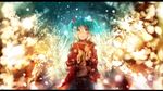  aqua_eyes aqua_hair coat dennryuurai hatsune_miku highres letterboxed long_hair scarf snow solo twintails vocaloid 