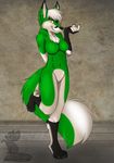  4_toes absinthy anthro breasts canine chest_tuft claws digitigrade female fox foxfury fur green_fur hair hindpaw looking_at_viewer mammal nude paws pussy solo toes tuft white_hair 