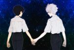  brown_hair evangelion:_3.0_you_can_(not)_redo holding_hands ikari_shinji male_focus mogeco multiple_boys nagisa_kaworu neon_genesis_evangelion rebuild_of_evangelion sky smile star_(sky) starry_sky white_hair 