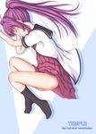  1girl black_legwear eyes_closed female long_hair lying ponytail purple_hair school_uniform sleeping smile socks solo sugiura_ayano tenrai_(temple) tenraizi yuru_yuri 