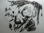  monochrome shigureru short_hair solo tatara_kogasa tongue tongue_out touhou traditional_media upper_body 