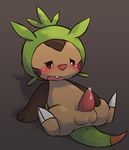  blush chespin cub erection kui male nintendo open_mouth penis pok&#233;mon pok&eacute;mon precum simple_background sitting solo video_games young 