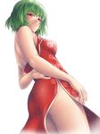  alternate_costume ass bad_id bad_pixiv_id china_dress chinese_clothes dress floral_print green_hair kazami_yuuka looking_at_viewer mochi.f red_dress red_eyes side_slit smile solo touhou 