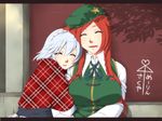  ai_ai_gasa arm_hug braid breasts chinese_clothes closed_eyes couple drooling hat hong_meiling izayoi_sakuya large_breasts long_hair maid_headdress multiple_girls neko_majin red_hair shawl short_hair silver_hair sleeping touhou twin_braids yuri 