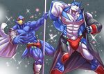  avian beak biceps big_muscles bird blue_eyes blue_feathers blue_fur boots bulge canine chest_tuft clothed clothing coat crossover dog doggy_kruger falco_lombardi feathers flexing fur half-dressed hyper_muscles male mammal muscles nintendo nipples pecs pole pose power_rangers_spd presenting showing_off speedo stagor55 star_fox stripper stripper_pole swimsuit thong topless tuft underwear undressing video_games 
