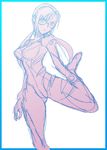  bad_id bad_pixiv_id bodysuit border breasts evangelion:_2.0_you_can_(not)_advance glasses long_hair makinami_mari_illustrious medium_breasts neon_genesis_evangelion plugsuit ponytail rebuild_of_evangelion sketch solo standing standing_on_one_leg zero_hime 