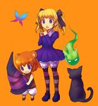  alice_(odin_sphere) animal_ears bear_ears bear_girl blonde_hair bloomers brown_hair bug butterfly cat crossover dress grimgrimoire hair_ribbon hat hitodama insect izuna_jinkuro kara_(color) kuma-tan kumatanchi multiple_girls oboro_muramasa odin_sphere open_mouth pantyhose ribbon shoes short_hair simple_background socrates_(odin_sphere) striped striped_legwear twintails underwear vanillaware wizard_hat 