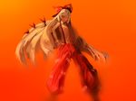  8tan baggy_pants fujiwara_no_mokou hair_ribbon hand_in_pocket jitome orange_(color) pants ribbon solo touhou 