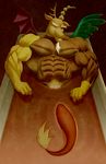  abs antler antlers bathtub beard biceps big_muscles chocolate_milk discord_(mlp) draconequus facial_hair fangs friendship_is_magic fur horn looking_at_viewer male muscles my_little_pony nude one_eye_closed pecs pose reclining red_eyes reptile ripped ripped-saurian scales scalie solo toned topless wet wings wink 