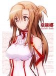  asuna_(sao) bad_id bad_pixiv_id bare_shoulders breasts brown_eyes brown_hair character_name detached_sleeves dress long_hair medium_breasts ponytail smile solo sword_art_online zero_hime 