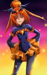  bad_end_precure bad_end_sunny black_bodysuit bodysuit covered_navel dark_persona hands_on_hips haruyama_kazunori orange_eyes orange_hair precure smile smile_precure! solo tiara 