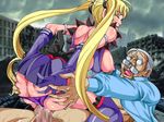 ass ass_grab blank_eyes blonde_hair breasts censored clothed_sex cum cum_in_pussy cum_inside hand_on_ass henshin_heroine_haiboku!_the_akuochi!_2 large_breasts nipples penis retro_star sex vaginal 