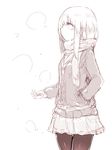  coat hand_in_pocket monochrome naomi_(sekai_no_hate_no_kissaten) original pantyhose scarf sketch skirt snow white_background 