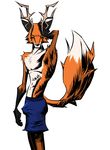  anthro antlers bulge canine clothed clothing fox glare grumpy half-dressed horn looking_at_viewer male mammal plain_background solo topless underwear ween white_background 
