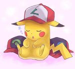  bad_pixiv_id baseball_cap clothed_pokemon gen_1_pokemon hat leaning_back no_humans pikachu pokemon pokemon_(anime) pokemon_(creature) sitting sleeping turizao 