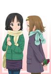  akiyama_mio bag black_eyes black_hair brown_eyes brown_hair gift handbag jacket k-on! multiple_girls p-crush pantyhose scarf short_hair tainaka_ritsu winter_clothes 