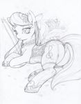  clothing cutie_mark equine female feral flower friendship_is_magic horse kiritore longinius lying mammal monochrome my_little_pony octavia_(mlp) pony ribbons solo 