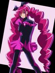  bad_end_happy bad_end_precure bat_wings black_bodysuit bodysuit dark_persona earrings frills gem jewelry light_smile long_hair pink_eyes pink_hair precure skirt smile_precure! solo tatsuo_(tty0607) tiara twintails very_long_hair wide_sleeves wings 