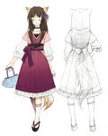  animal_ears brown_hair closed_eyes fukuhana_(acea4) fuuka_(fukasheu) long_hair multiple_views original simple_background smile tail turnaround white_background 