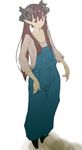  brown_eyes brown_hair character_request copyright_request highres horns long_hair overalls pisoshi pointy_ears shirt sketch solo twintails 