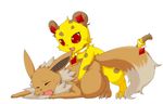  cheetah claws crossover eevee feline feral from_behind interspecies jasper jewel_pet male mammal nintendo open_mouth plain_background pok&#233;mon pok&eacute;mon sex video_games white_background 