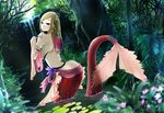  bad_id bad_pixiv_id blonde_hair cloth dutch_angle flower forest hair_ornament kurokawa_otogi lily_pad long_hair looking_back mermaid monster_girl multicolored_hair nature original partially_submerged red_eyes red_hair shawl snake_hair_ornament solo swamp tree two-tone_hair water 