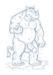  balls biceps chubby erection flexing fur holcomb horn looking_at_viewer male mammal mudwolfy muscles nude overweight pecs penis pose precum rhinoceros sheath solo standing sweat vein water wet 