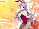  2012 :d animal_ears arched_back areolae breasts bunny_ears bunny_girl bunnysuit calendar_(medium) cleavage covering covering_breasts detached_collar fake_animal_ears fishnet_pantyhose fishnets hairband large_breasts long_hair martini megastore november open_mouth original pantyhose purple_hair red_eyes smile solo tray wrist_cuffs yuuki_hagure zoom_layer 