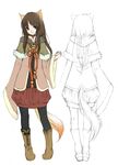  animal_ears brown_hair fukuhana_(acea4) fuuka_(fukasheu) long_hair looking_at_viewer multiple_views original red_eyes simple_background smile tail turnaround white_background 