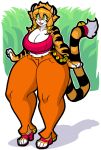  :3 anthro bell big_breasts black_stripes breasts cleavage clothed clothing crop_top fangs feline female footwear fur green_eyes hair high_heels hypnofood mammal midriff navel open_mouth orange_fur orange_hair pants sascha_(hypnofood) shirt shoes short_hair solo striped_tail stripes tail_tuft thick_thighs tiger tuft voluptuous wide_hips 