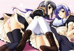  2girls absurdres ai_(tick!_tack!) black_hair blush female highres laces lingerie long_hair maid maid_headdress multiple_girls official_art panties purple_hair red_eyes sage_(tick!_tack!) shimapan short_hair shuffle! striped striped_panties suzuhira_hiro thighhighs tick!_tack! underwear 