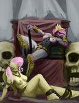  anthro anthrofied bracelet breasts canine chain collar corset crown diamond_dog_(mlp) dog female fluttershy_(mlp) friendship_is_magic fur gold hair hattonslayden jewelry looking_at_viewer mammal my_little_pony necklace nipples nippleschain nude pink_fur pink_hair shiva sitting skull throne 