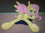  anus blue_eyes butt equine female feral fluttershy_(mlp) friendship_is_magic hair horse mammal my_little_pony pegasus pink_hair pocksuppet pony presenting pussy pussy_juice solo wings 