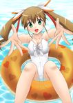  brown_hair casual_one-piece_swimsuit dog_days fuuma_nagi green_eyes highres innertube long_hair one-piece_swimsuit outstretched_arms rebecca_anderson revision solo swimsuit water white_swimsuit 