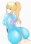  ass bad_id bad_pixiv_id blonde_hair blue_eyes bodysuit bushizo buttjob cum ejaculation hair_tie hetero looking_back metroid mole mole_under_mouth penis ponytail samus_aran solo_focus tied_hair zero_suit 