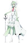  bare_shoulders boots dress flower full_body gardevoir gen_3_pokemon green_hair hair_flower hair_ornament high_heels merlusa necktie personification pokemon red_eyes shoes short_hair simple_background skirt solo sword thigh_boots thighhighs weapon white_background 