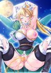  armpits arms_behind_head blonde_hair blush braid breasts choker clitoris cloud eyes_closed jeibii large_breasts leafa long_hair nipples peeing ponytail pussy sky solo spread_legs sword_art_online thighhighs torn_clothes twin_braids uncensored white_legwear wings 