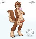  anthro ball balls canine cub dog erection humanoid_penis ice_cream licking male mammal nathan nude one_eye_closed penis plain_background solo standing tongue volleyball wagnermutt white_background wolfblade young 