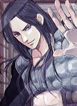  black_hair blue_eyes illuso jojo_no_kimyou_na_bouken long_hair male_focus mirror solo xxb-starxx 