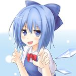  blue_dress blue_eyes blue_hair bow cirno dress hair_bow open_mouth saku_(kudrove) short_hair smile solo touhou wings 