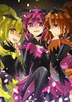  :d bad_end_happy bad_end_peace bad_end_precure bad_end_sunny bat_wings black_bodysuit blonde_hair bodysuit dark_persona earrings evil_smile girl_sandwich glowing hand_on_own_chest jewelry leg_up multiple_girls open_mouth orange_hair pink_eyes pink_hair precure red_eyes sandwiched shaded_face smile smile_precure! tiara wings yellow_eyes yuzucky 