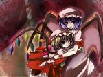  bad_id bad_pixiv_id bat_wings blonde_hair blue_hair flandre_scarlet hat kinoko multiple_girls remilia_scarlet ribbon short_hair siblings sisters touhou wings 