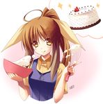  brown_eyes brown_hair cake cooking food long_hair original pastry ponytail solo zinno 