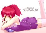  ass bad_haro bad_id bad_pixiv_id gundam gundam_00 kannagi_kaname nena_trinity red_hair shorts side_ponytail smirk solo thighhighs yellow_eyes 