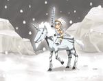  horn kirin_(armor) kirin_(monster_hunter) monster_hunter motofumi riding snow solo sword weapon white_hair 