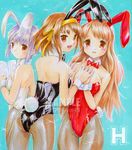  animal_ears asahina_mikuru ass book bunny_ears bunnysuit fishnet_pantyhose fishnets multiple_girls nagato_yuki pantyhose suzumiya_haruhi suzumiya_haruhi_no_yuuutsu watermark 
