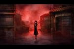  black_hair city horror_(theme) kajiro_miyako night red siren solo tako_(pixiv8535) water 
