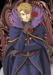  blonde_hair brown_eyes cape coat dio_brando feathers flower gloves jojo_no_kimyou_na_bouken lullva male_focus rose smile solo 