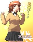  amagami black_skirt brown_hair kibito_high_school_uniform long_sleeves messy_hair nyazui pleated_skirt sakurai_rihoko school_uniform skirt solo sweater 