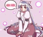  akiyasu arm_support bangs blush frown fujiwara_no_mokou long_hair oekaki ofuda pants red_eyes silver_hair simple_background sitting solo spoken_blush suspenders touhou v_arms very_long_hair wariza 